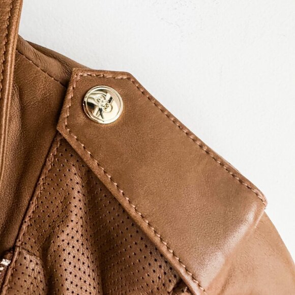 Cole Haan Camel Brown Beige Zipper Closure Lambskin Moto Jacket S - Picture 4 of 9